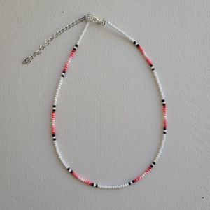 Pink and white handmade beaded choker boho beachy